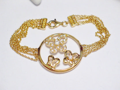 Gold Bracelet | Womens 14k Gold Sterling Silver Butterfly Halo 5 Strand Chain Bracelet  7" | Jewelry