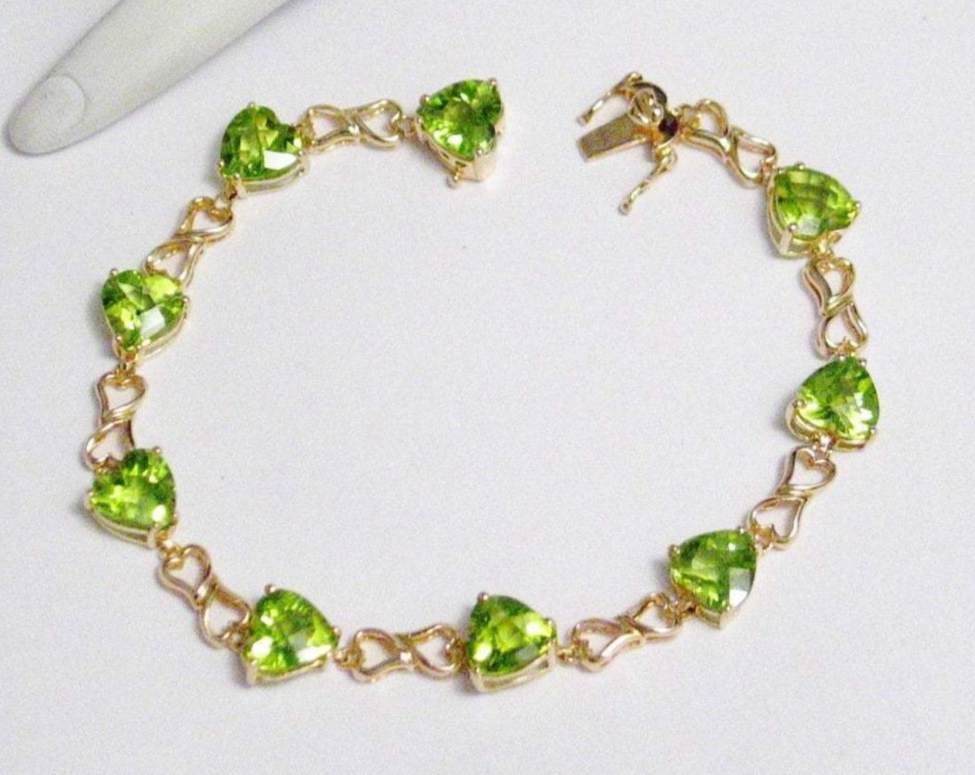Gold Bracelets | Womens 10k Gold Green Peridot Heart Bracelet | Blingschlingers Jewelry