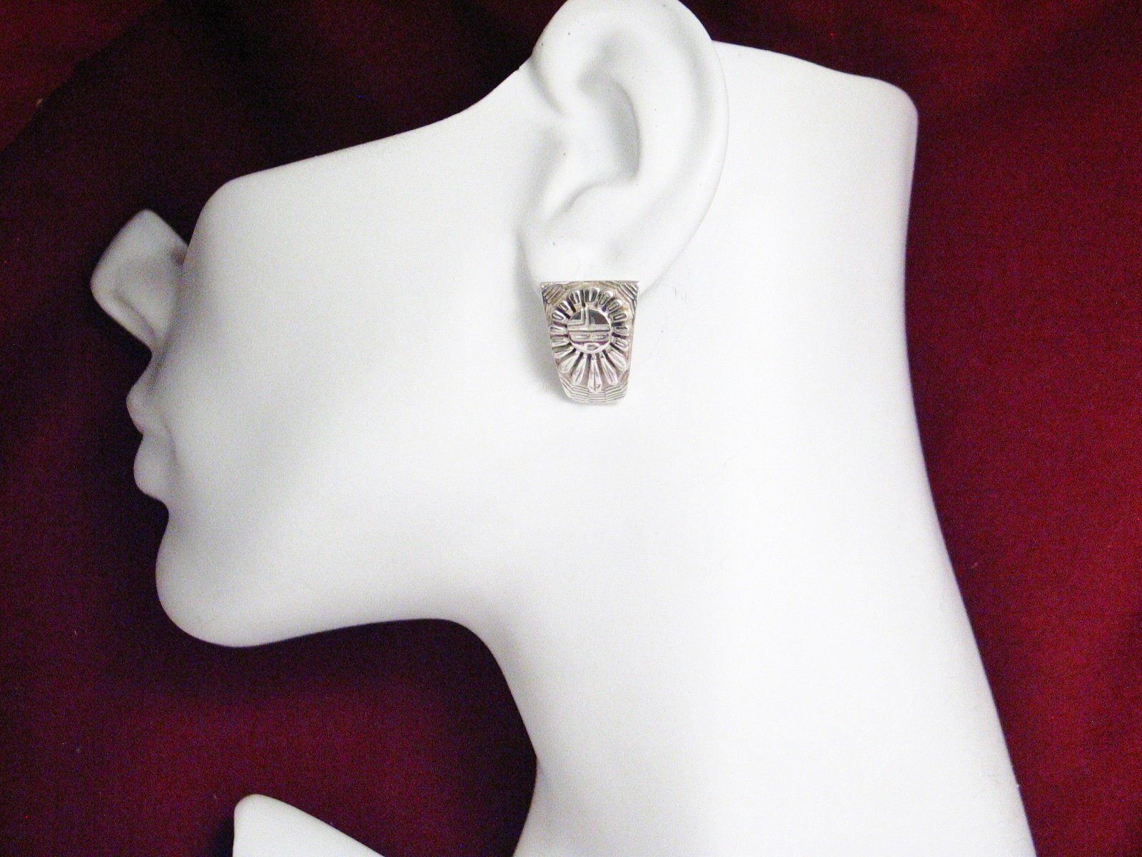 Earrings | Womens Sterling Silver Hopi Sunflower Semi Hoop Earrings | Jewelry