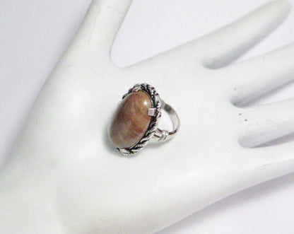 Large Sterling Silver Oval Agate Stone Ring  4.75