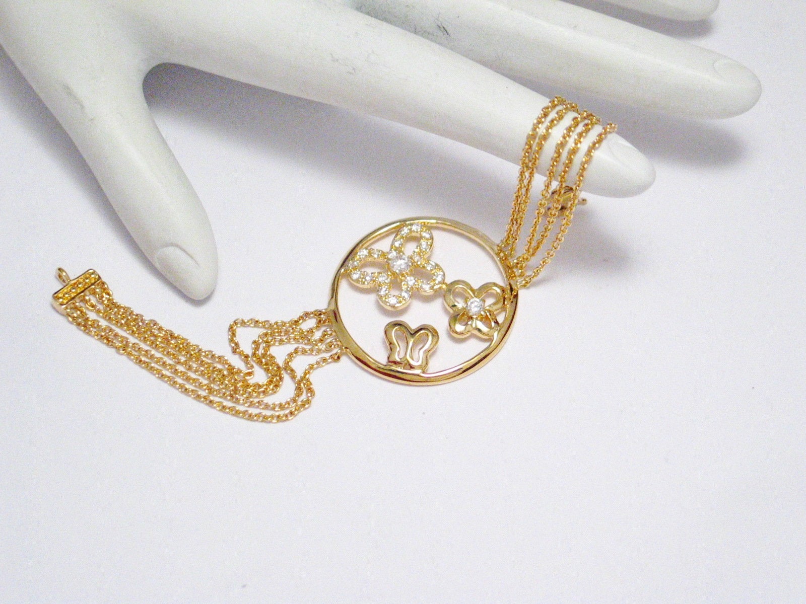 Gold Bracelet | Womens 14k Gold Sterling Silver Butterfly Halo 5 Strand Chain Bracelet  7" | Jewelry