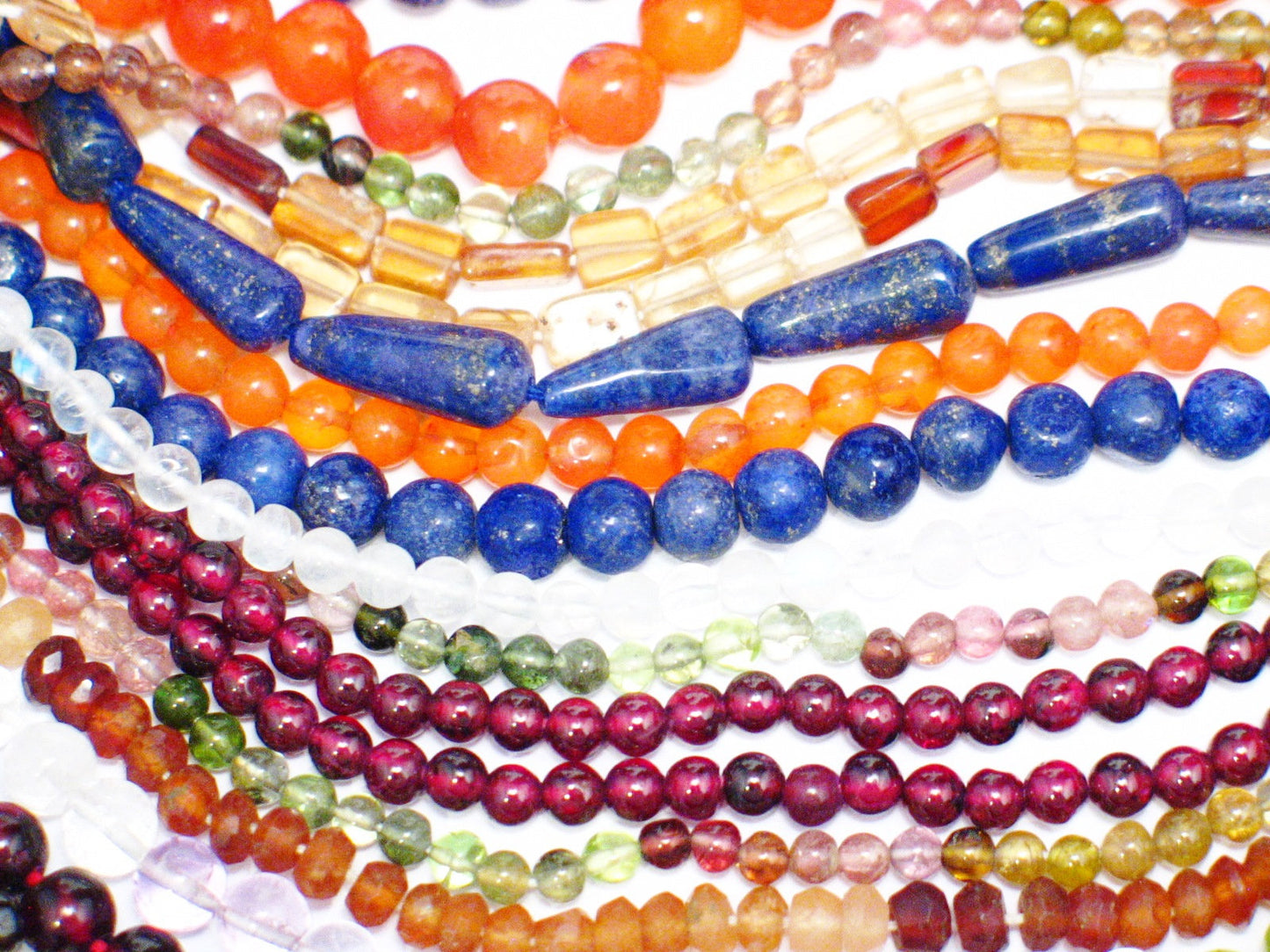 Gemstone Bead Strand lot 28 14 - 15" & 34" Lapis Amethyst Hessonite Tourmaline Turquoise Chip Peridot