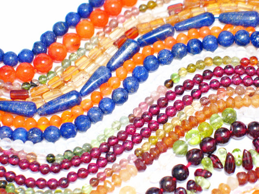 Gemstone Bead Strand lot 28 14 - 15" & 34" Lapis Amethyst Hessonite Tourmaline Turquoise Chip Peridot