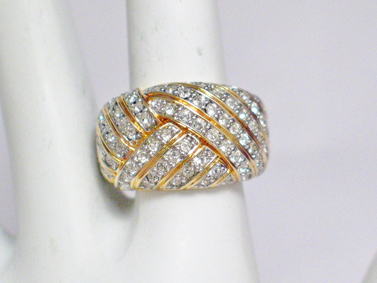 Gold Band | Womens Wide Yellow Gold Band Rhinestone Design Ring  7 | Costume Jewelry