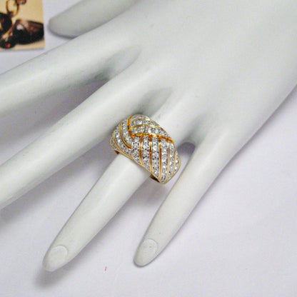 Gold Band | Womens Wide Yellow Gold Band Rhinestone Design Ring  7 | Costume Jewelry