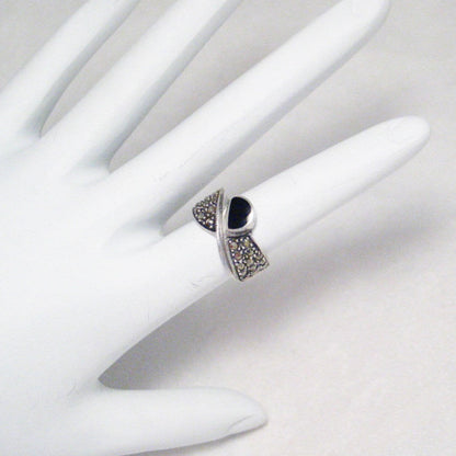 Silver Rings | Sterling Silver Black Onyx Marcasite Stone Ring 5.5 |  Blingschlingers Jewelry