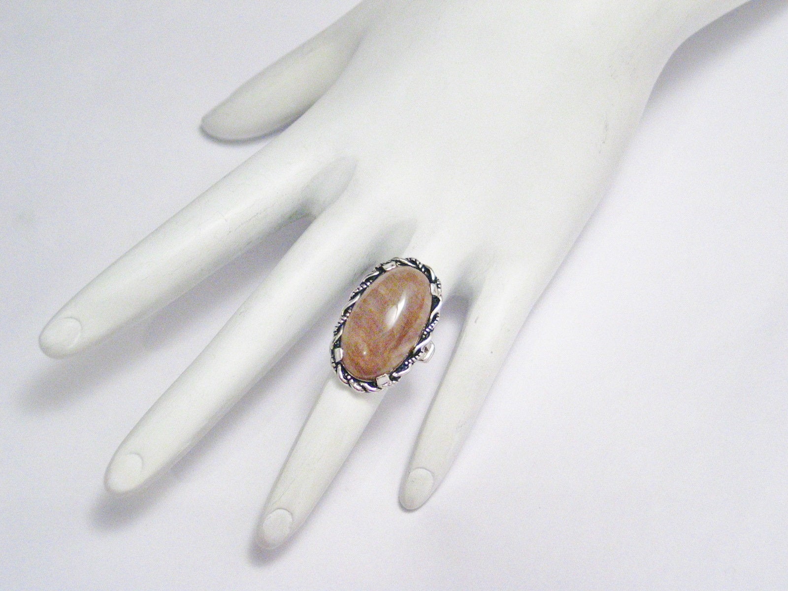 Silver Ring | Sterling Silver Oval Neutral Tone Banded Agate Ring  4.75 | Jewelry