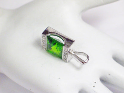 Pendant | Sterling Silver Vibrant Green Geometric Square Stone Pendant | Jewelry