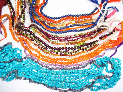 Gemstone Bead Strand lot 28 14 - 15" & 34" Lapis Amethyst Hessonite Tourmaline Turquoise Chip Peridot