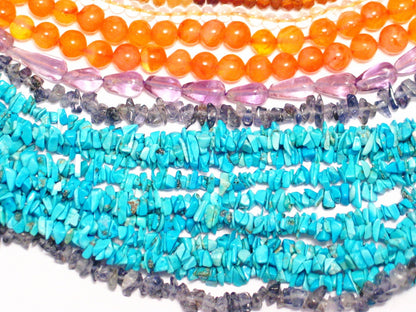 Gemstone Bead Strand lot 28 14 - 15" & 34" Lapis Amethyst Hessonite Tourmaline Turquoise Chip Peridot