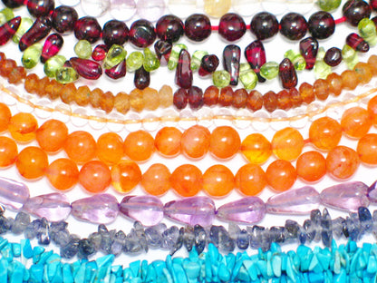 Gemstone Bead Strand lot 28 14 - 15" & 34" Lapis Amethyst Hessonite Tourmaline Turquoise Chip Peridot