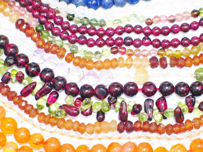 Gemstone Bead Strand lot 28 14 - 15" & 34" Lapis Amethyst Hessonite Tourmaline Turquoise Chip Peridot