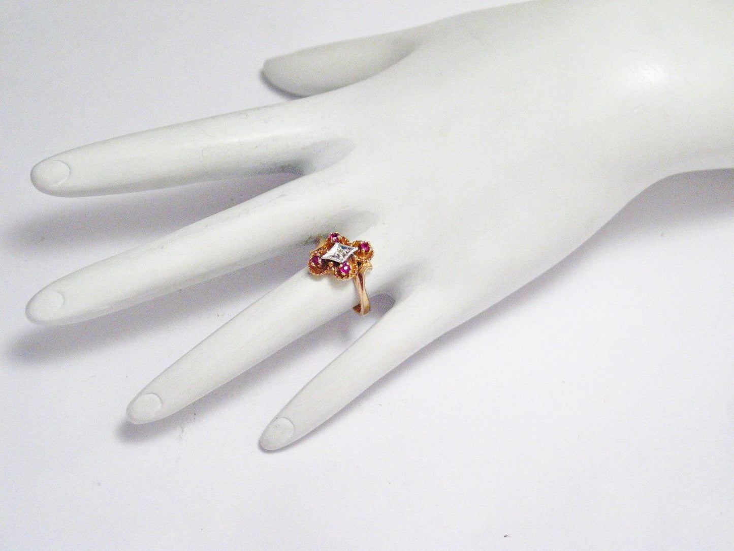 Gemstone Ring, 10k Gold Vintage Ruby Diamond Bypass Style Ring