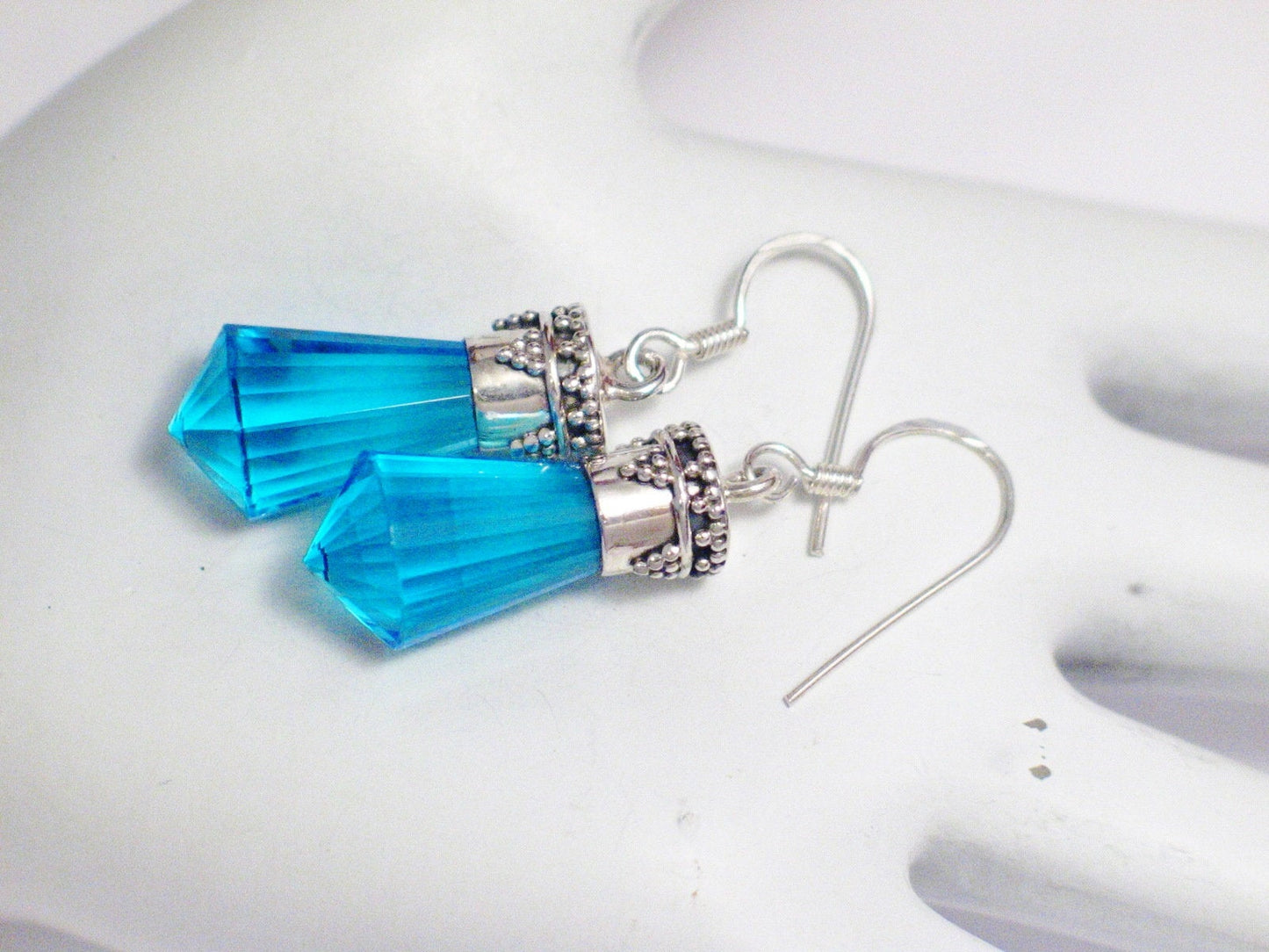 Dangle Earrings | Womens Sterling Silver Blue Bling Crystal Drop Earrings | Blingschlingers Jewelry online