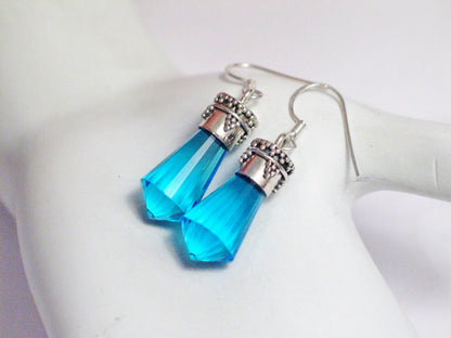 Dangle Earrings | Womens Sterling Silver Blue Bling Crystal Drop Earrings | Jewelry online