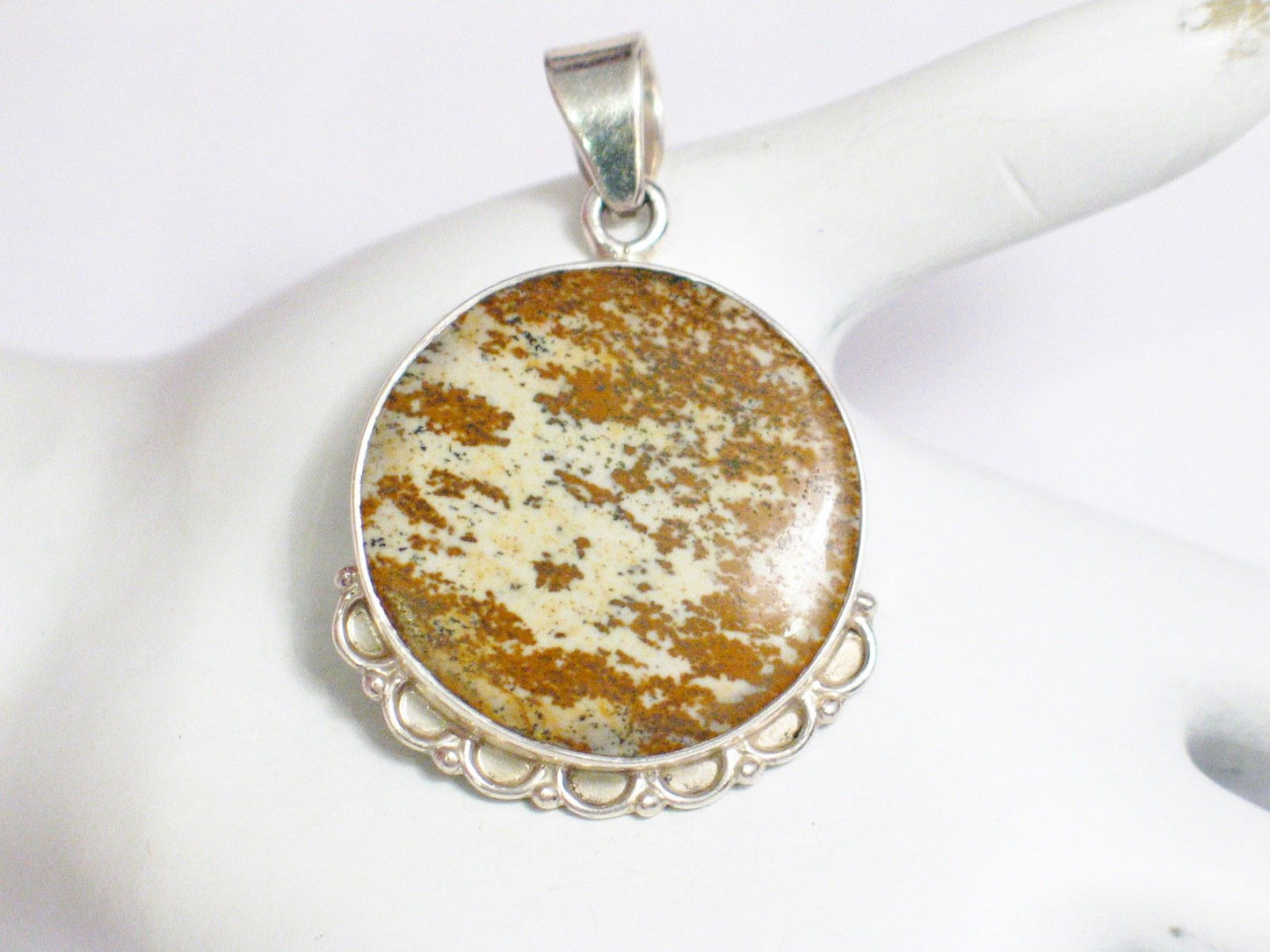 Silver Pendants | OOAK Sterling Silver Jasper Stone Circle Pendant | Mens Womens Jewelry
