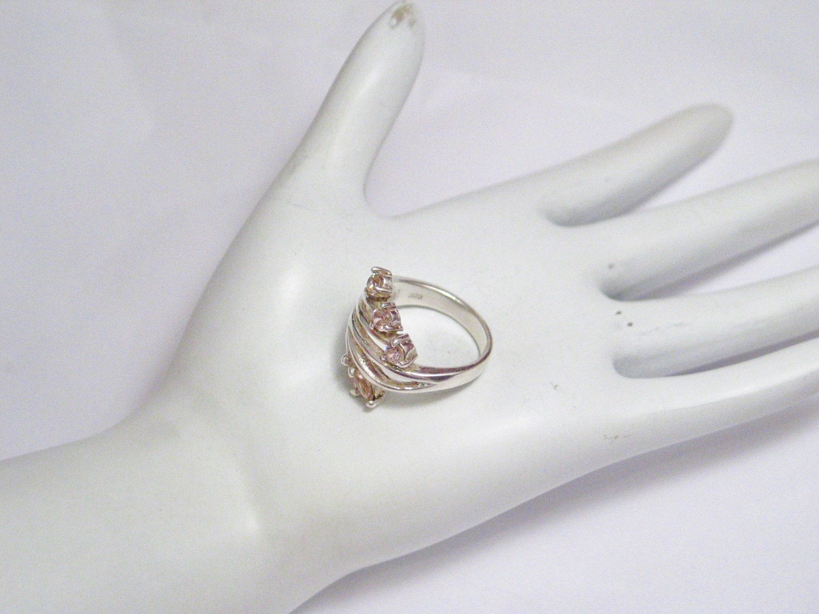 Statement Ring, Beautiful Wide Sterling Silver Pink Stone Spray Design Cocktail Ring