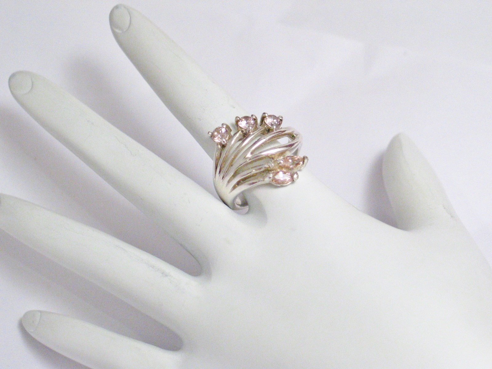 Spray Ring Sterling Silver Wide Fan w/ Light Pink Cz Gemstones 8.5 - Blingschlingers Jewelry
