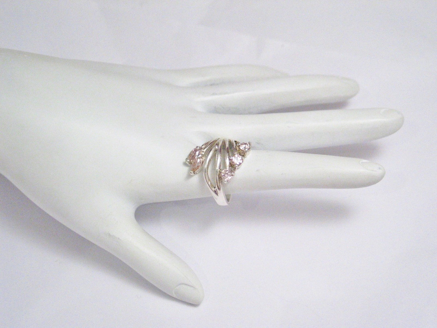 Statement Ring, Beautiful Wide Sterling Silver Pink Stone Spray Design Cocktail Ring
