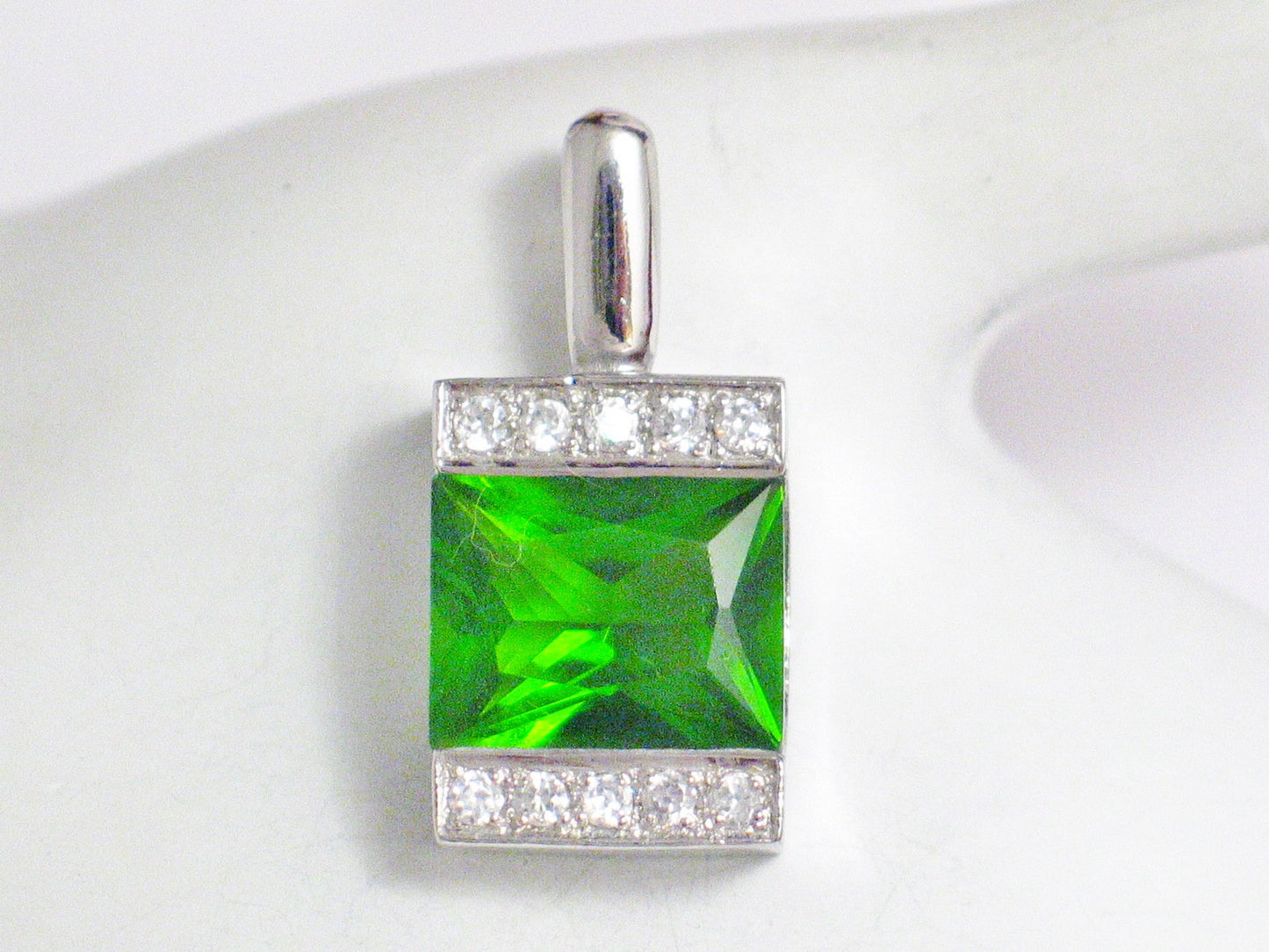 Pendant | Sterling Silver Vibrant Green Geometric Square Stone Pendant | Jewelry