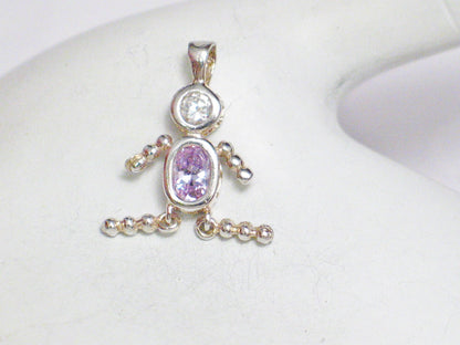 Pendant | Womens Sterling Silver Pink Birthstone Boy / Girl Pendant | Jewelry
