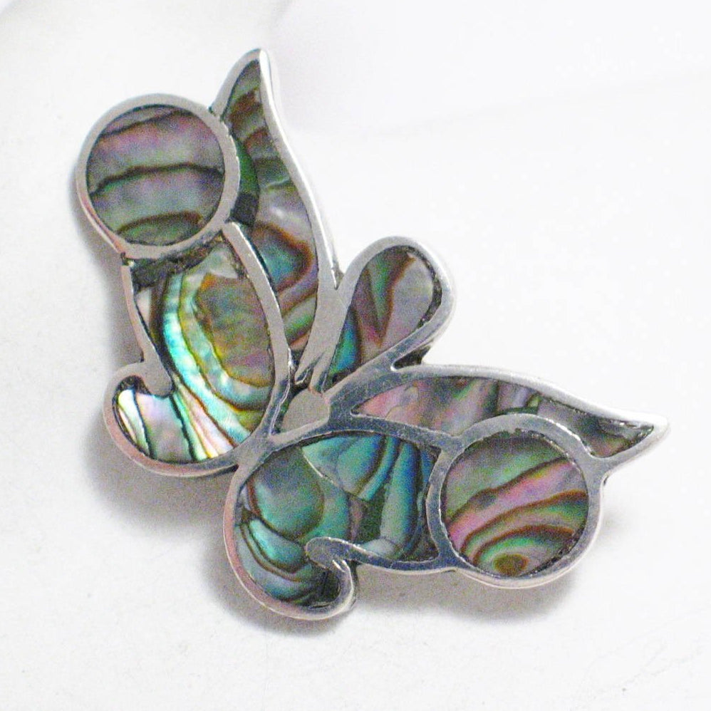 Sterling Silver Brooch, Vintage Jewelry Abalone Butterfly Brooch / Lapel Pin