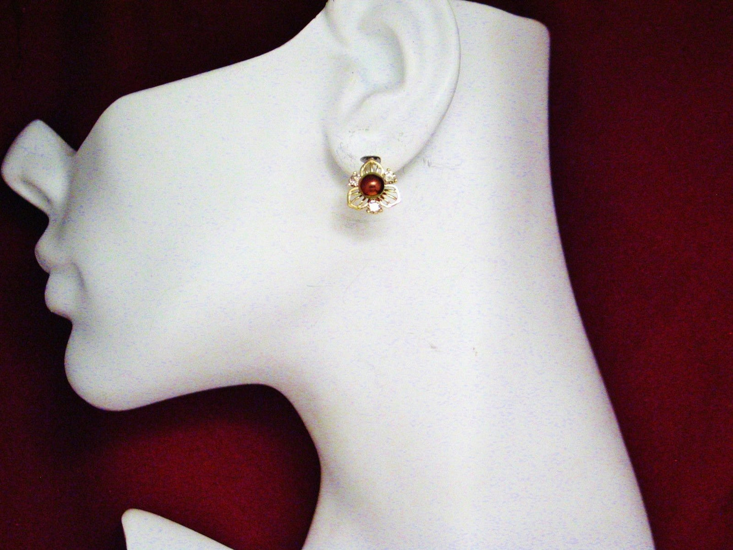 Gold Earrings | 14k Gold Champagne Diamond Chocolate Pearl Flower Earrings | Womens Jewelry