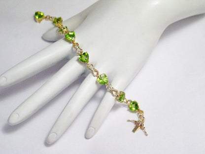 Gold Bracelets | Womens 10k Gold Green Peridot Heart Bracelet | Blingschlingers Jewelry