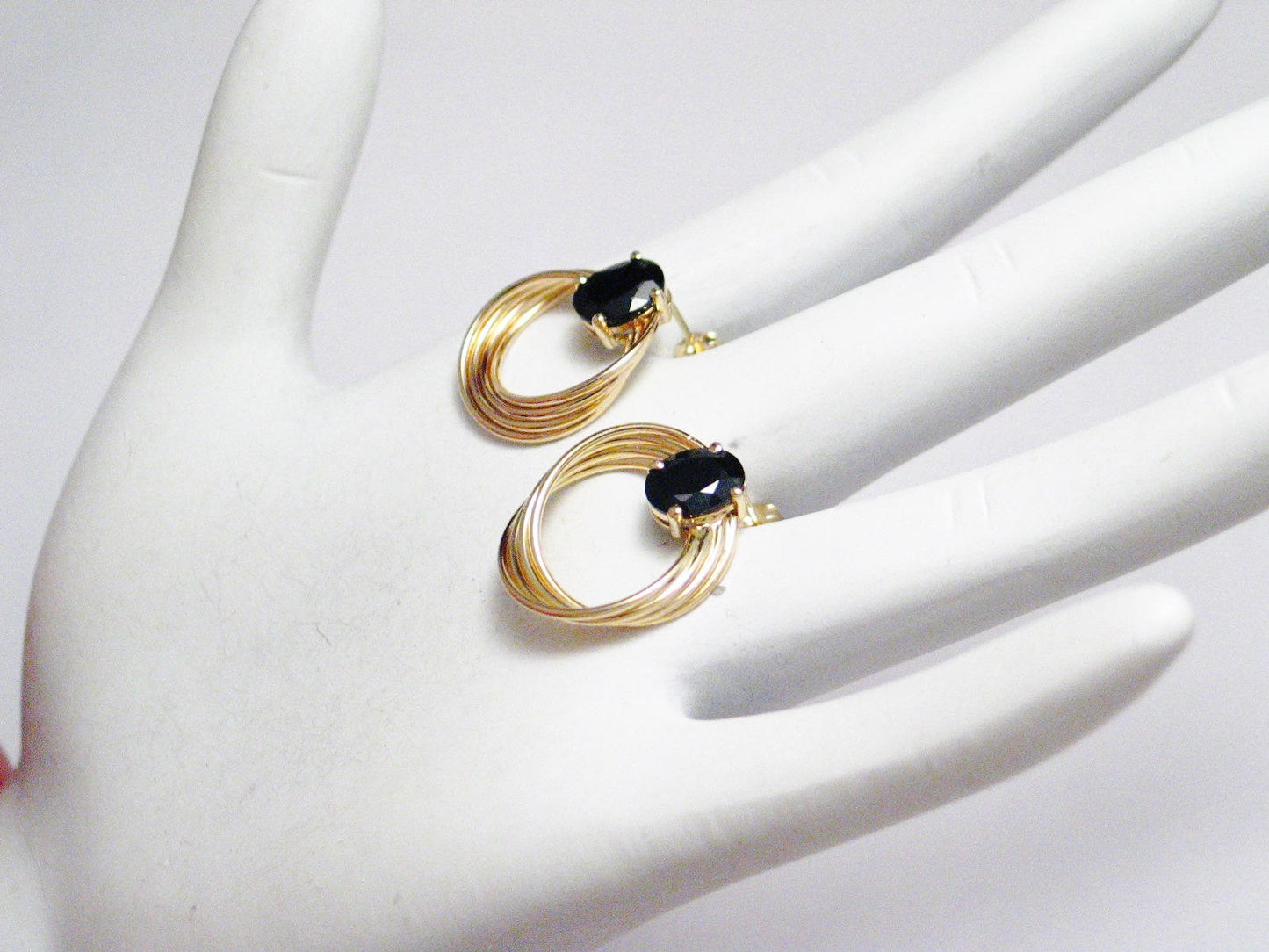 Hoop Earrings | Womens 14k Gold Wavy Salient Hoop Black Spinel Stone Earrings | Blingschlingers Jewelry
