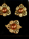 Gold Rings | 14k Gold OOAK Champagne Diamond Chocolate Pearl Flower Ring 7.75 | Jewelry