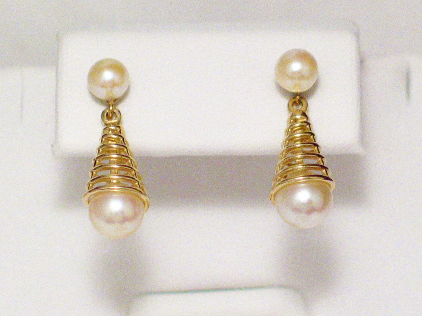 14k Gold Earrings + Ring Bundle Matching Spiral Design Pearl Jewelry Set
