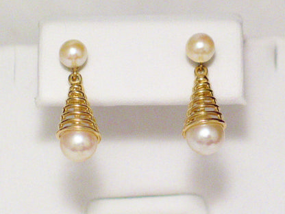 Gold Earrings | Amazing14k Gold Spiral Design Pearl Earrings & Ring Set | Jewelry