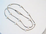 Silver Necklaces | Sterling Silver White Freshwater Pearl Station Chain Necklace 16" | Fashion Jewelry