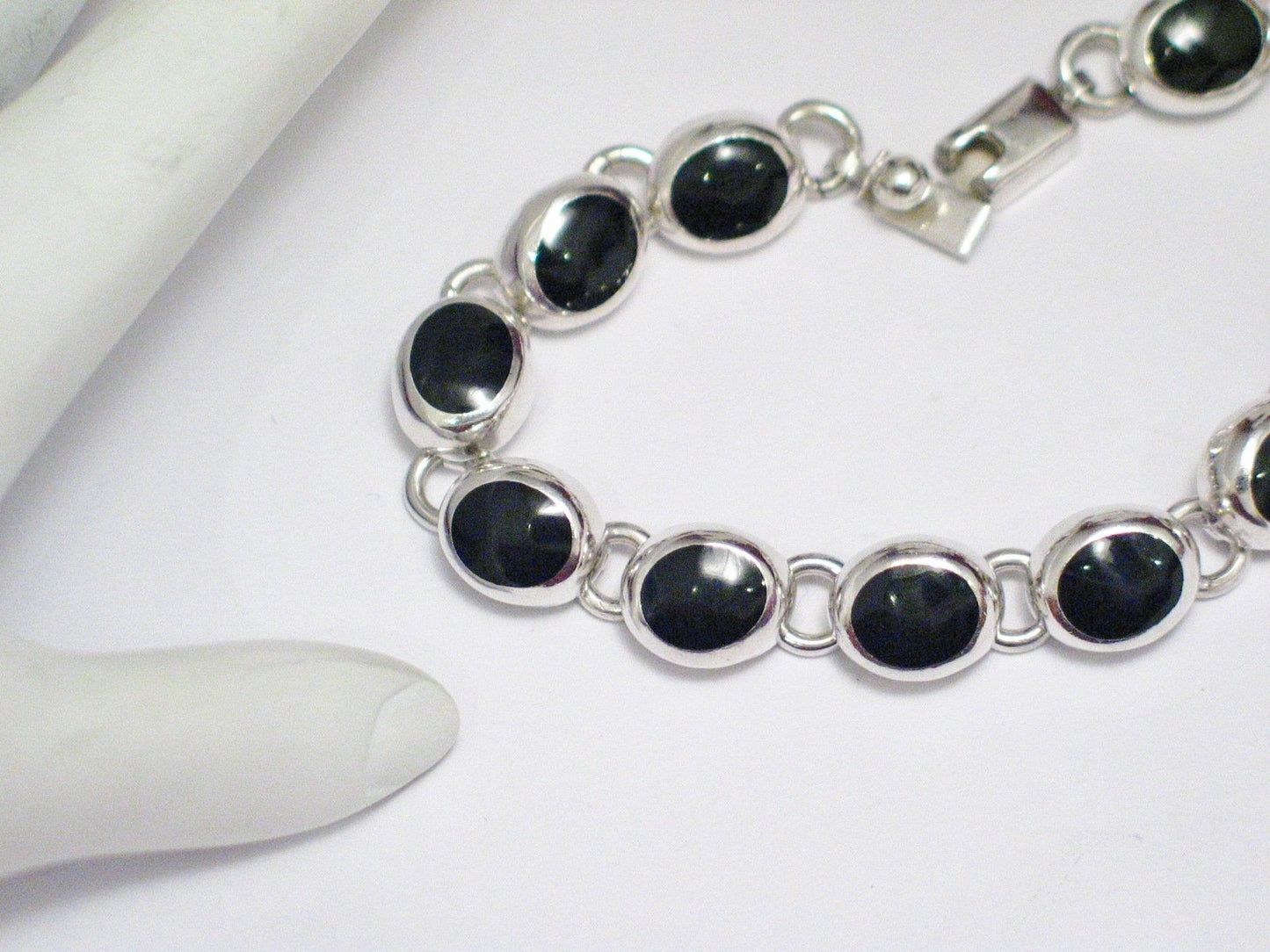 Stone Bracelet | Sterling Silver Sleek Jet Black Stone Bracelet 7.5" | Jewelry