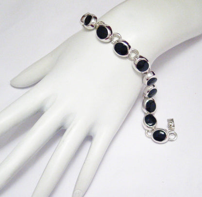 Stone Bracelet | Sterling Silver Sleek Jet Black Stone Bracelet 7.5" | Jewelry