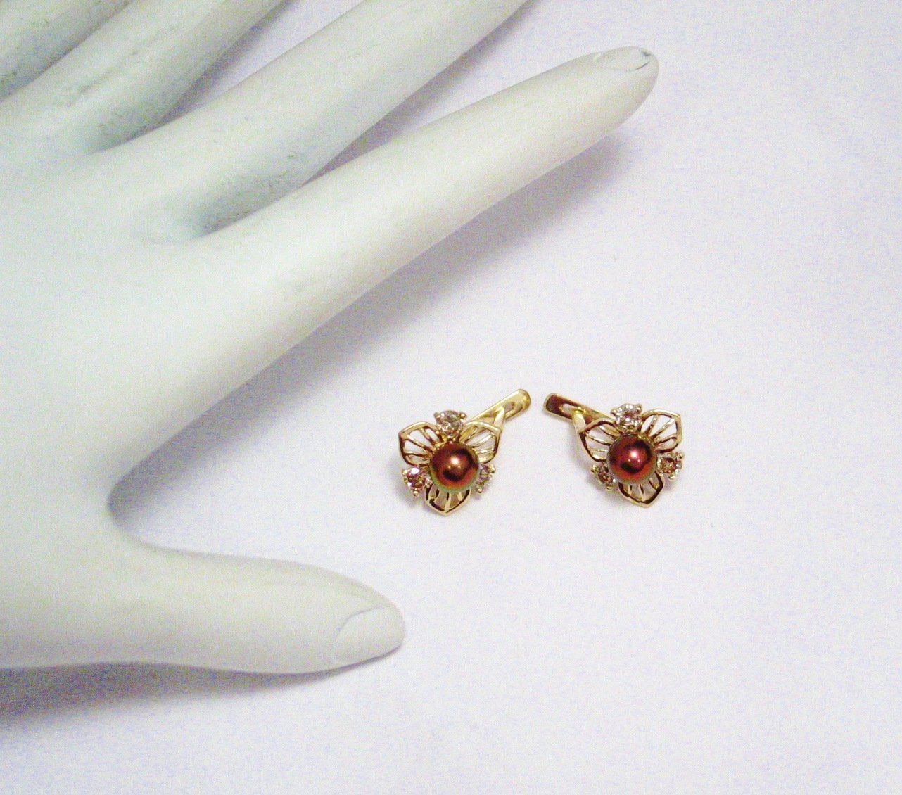 Gold Earrings | 14k Gold OOAK Champagne Diamond Chocolate Pearl Flower Earrings | Jewelry