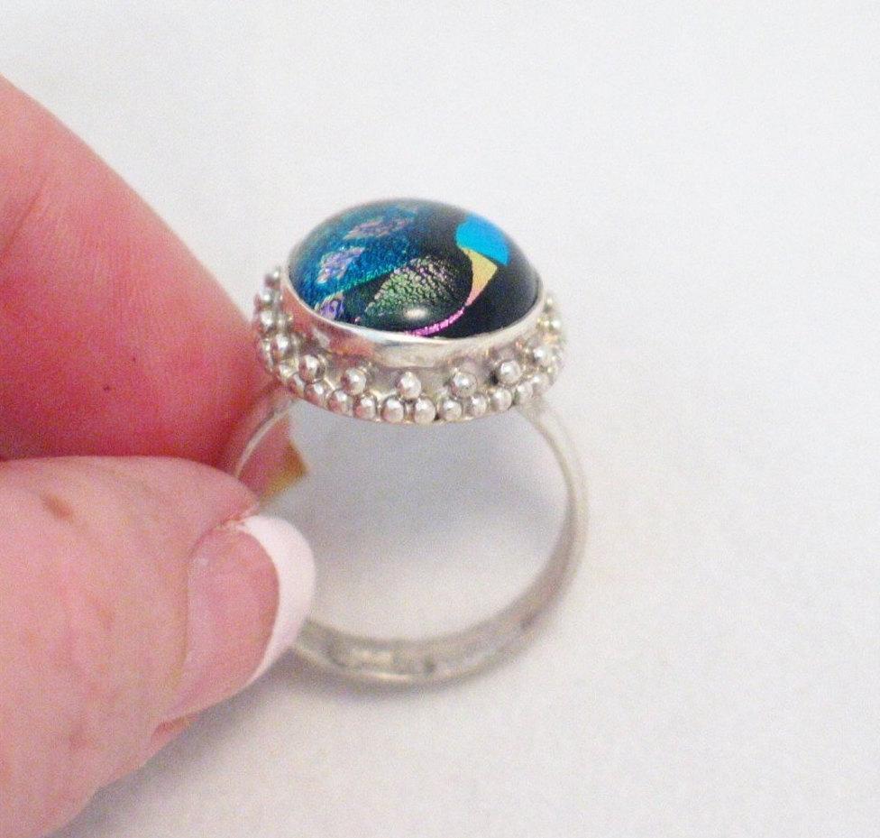 Silver Rings | Sterling Silver Dichroic Modern Art Ring 8.75 | Mens Womens Jewelry