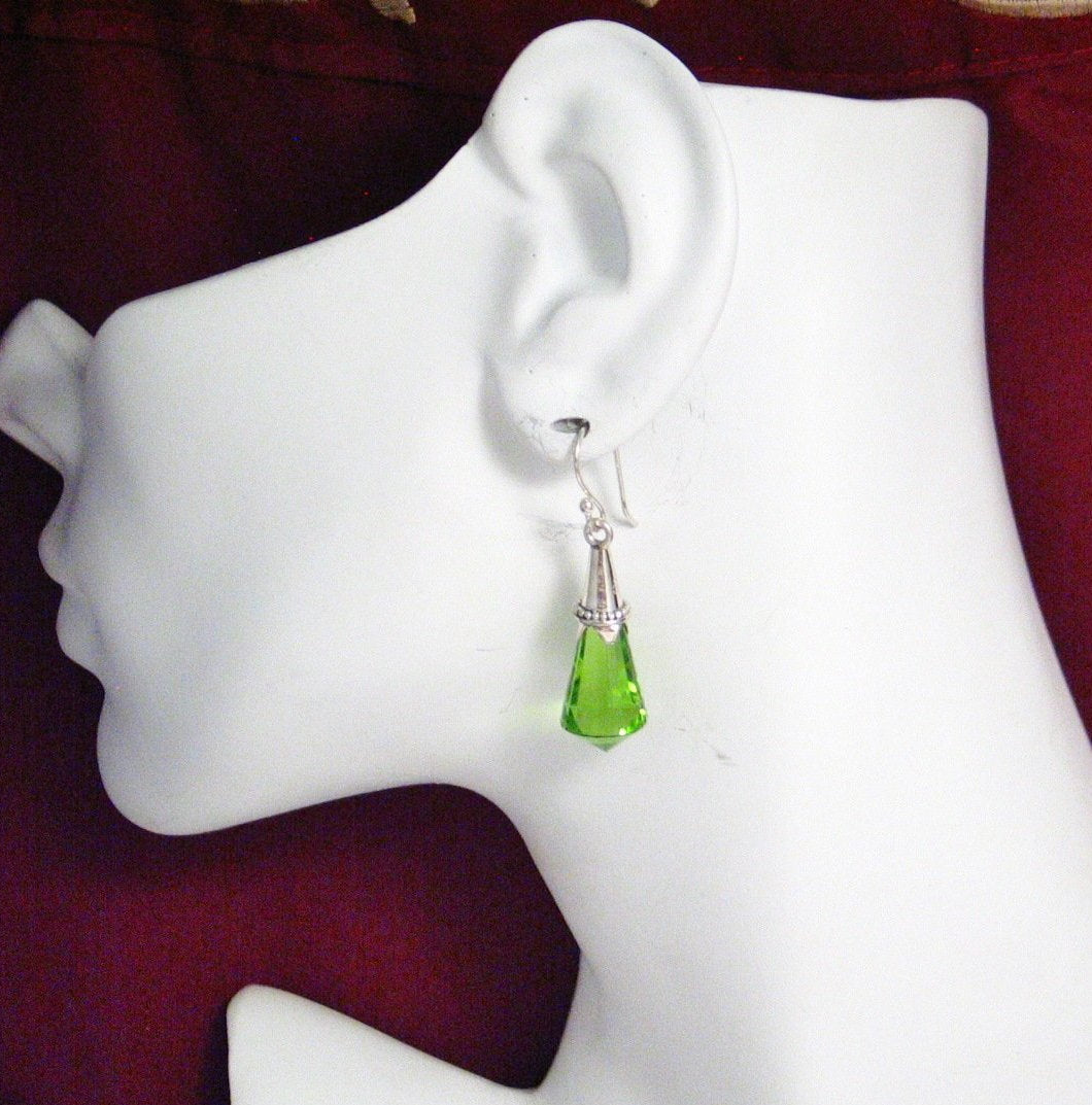 Sterling Silver Fun Vibrant Green Crystal Dangle Earrings