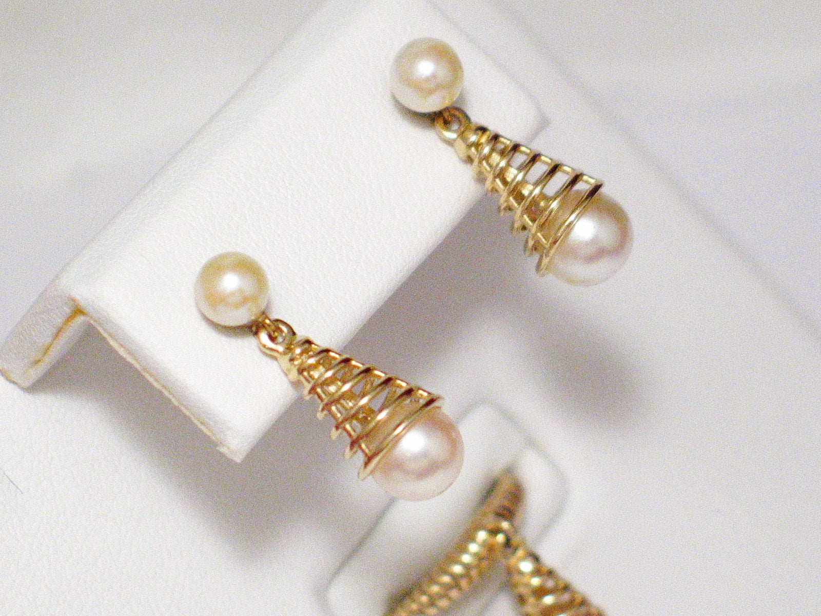Gold Earrings | Amazing14k Gold Spiral Design Pearl Earrings & Ring Set | Jewelry