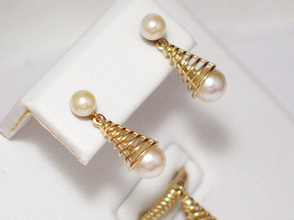 Gold Earrings | Amazing14k Gold Spiral Design Pearl Earrings & Ring Set | Jewelry