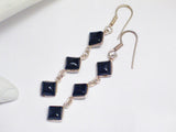 Sterling Silver Earrings black onyx stone square chandelier dangle drop hook post - Blingschlingers Jewelry