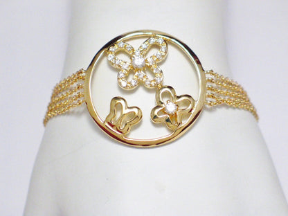Gold Bracelet | Womens 14k Gold Sterling Silver Butterfly Halo 5 Strand Chain Bracelet  7" | Jewelry