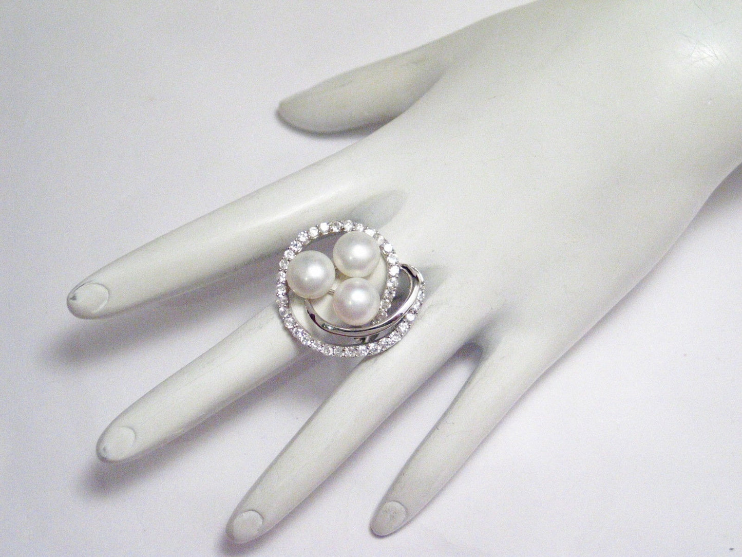 Ring | Womens Big Sterling Silver Glittery Cz & White Pearl Spiral Cocktail Ring  8.75 | Jewelry