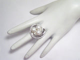 Ring | Womens Big Sterling Silver Glittery Cz & White Pearl Spiral Cocktail Ring  8.75 | Jewelry
