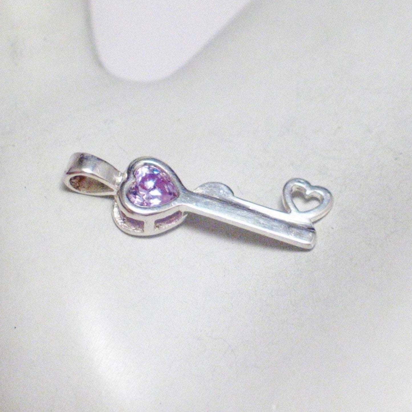 Silver Pendants | Womens Purple Heart Cz Skeleton Key Pendant | Discount Estate Jewelry online Blingschlingers Jewelry