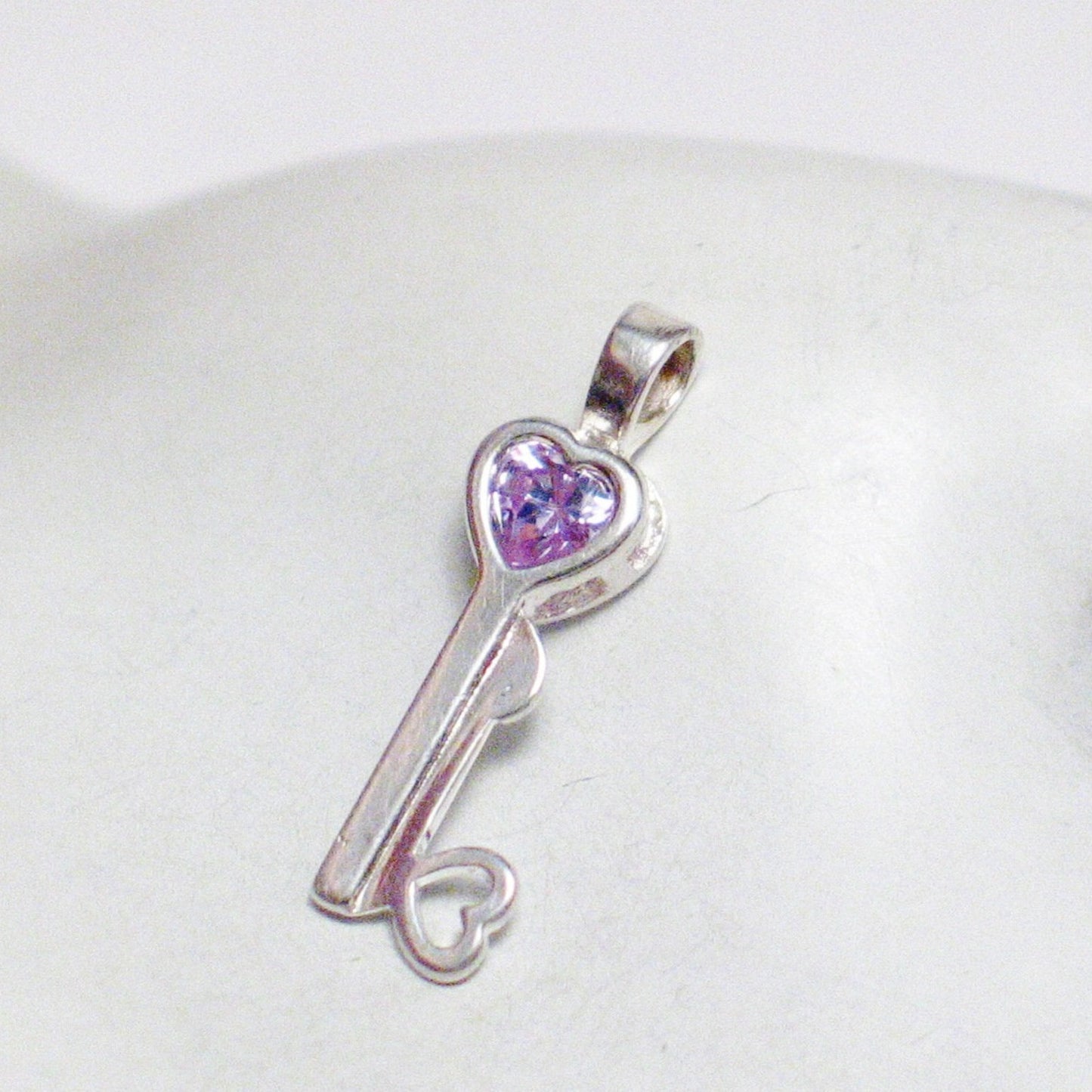 Silver Pendants | Womens Purple Heart Cz Skeleton Key Pendant | Discount Estate Jewelry online