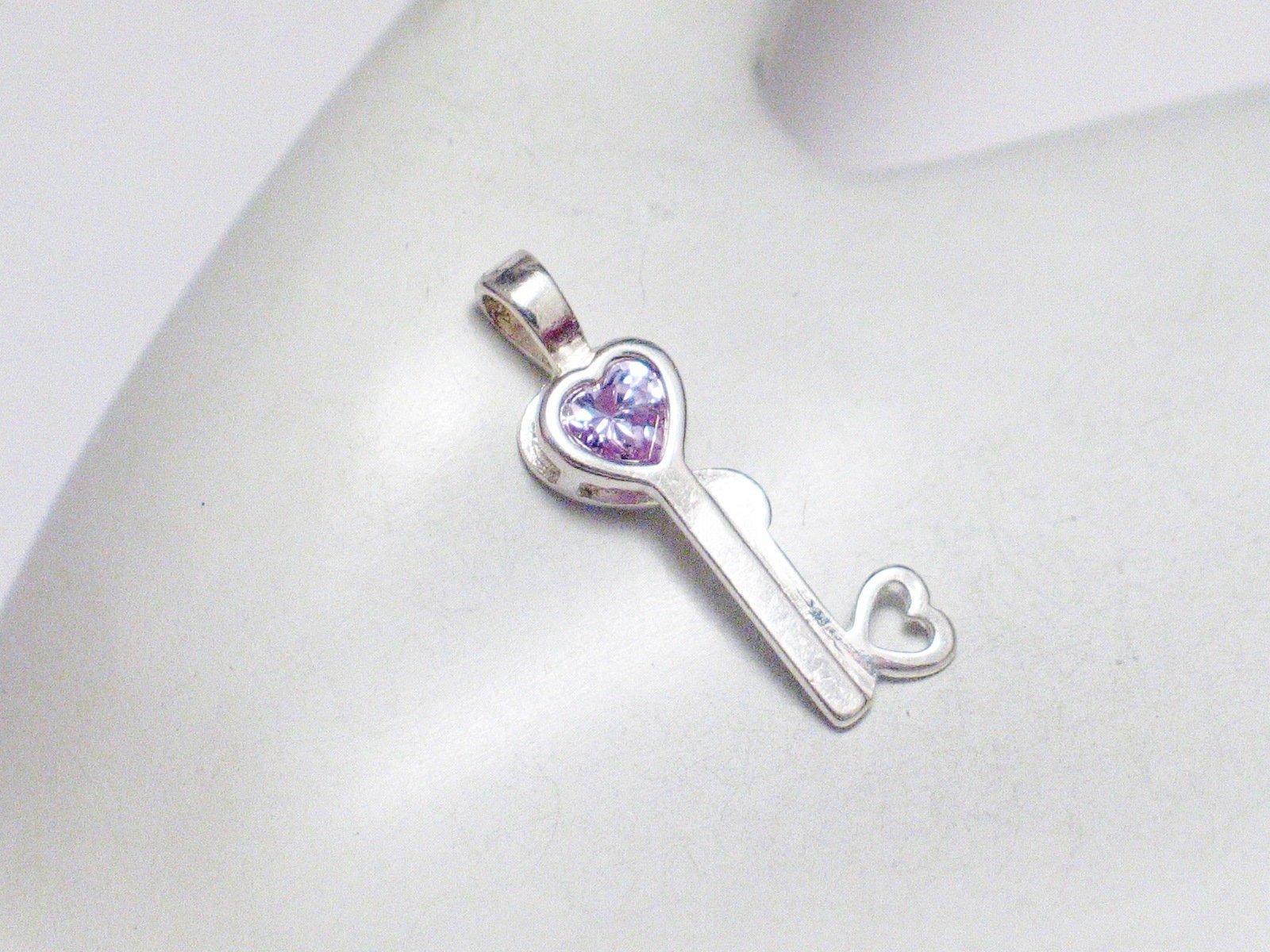 Silver Pendants | Womens Purple Heart Cz Skeleton Key Pendant | Discount Estate Jewelry online
