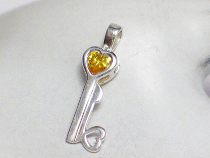 Silver Pendants | Womens Sterling Silver Citrine Yellow Cz Skeleton Key Pendant | Birthstone Charms Blingschlingers Jewelry