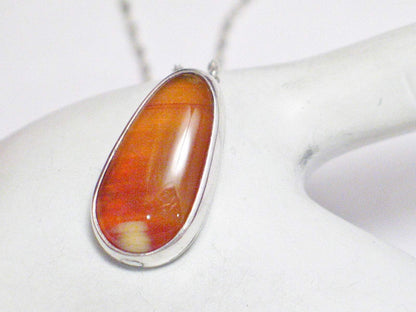 Sterling Silver Necklace, 18" Designer JP Pre-owned Orange Agate Stone Pendant Necklace
