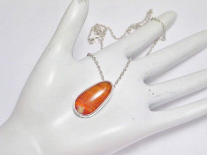 Silver Chains | Designer JP Sterling Silver Orange Agate Stone Pendant Necklace | Discount Estate Jewelry Online